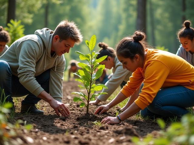 Group of volunteers planting trees