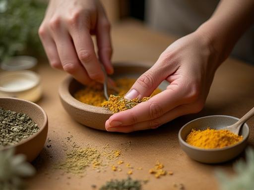 Hands mixing ingredients for handmade cosmetics